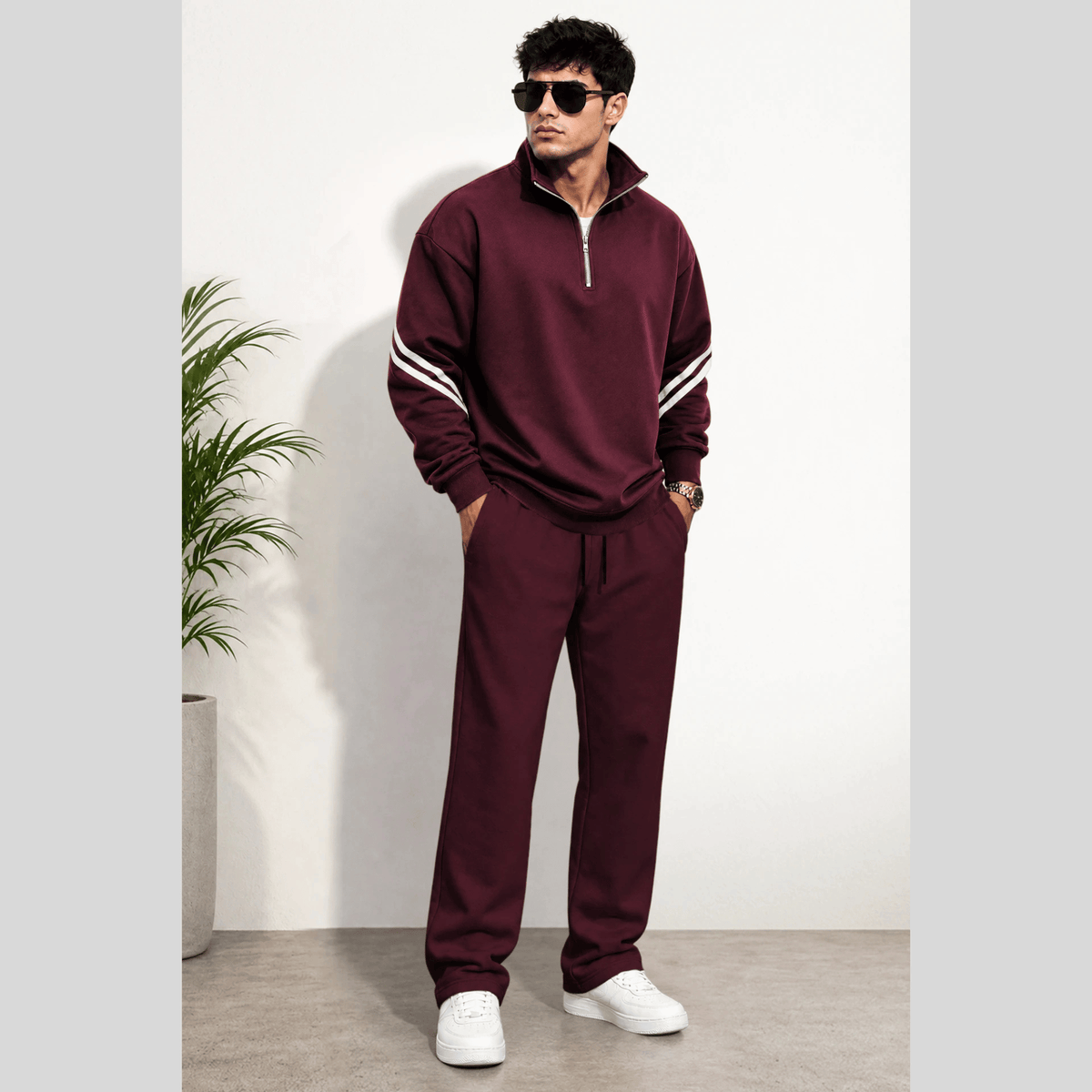 Tracksuit High Neck Sweatshirts And Plain Baggy Trackpants