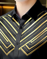 Golden Striped Black Party Wear Shirt