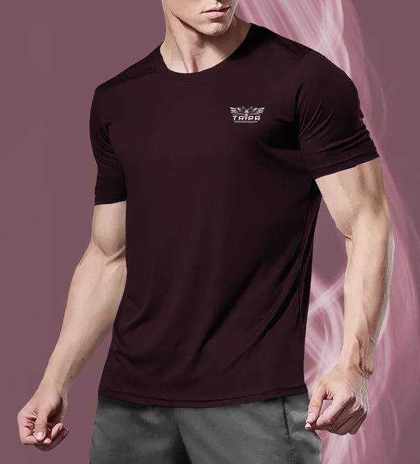 Men Solid Round Neck Polyester Maroon T-Shirt