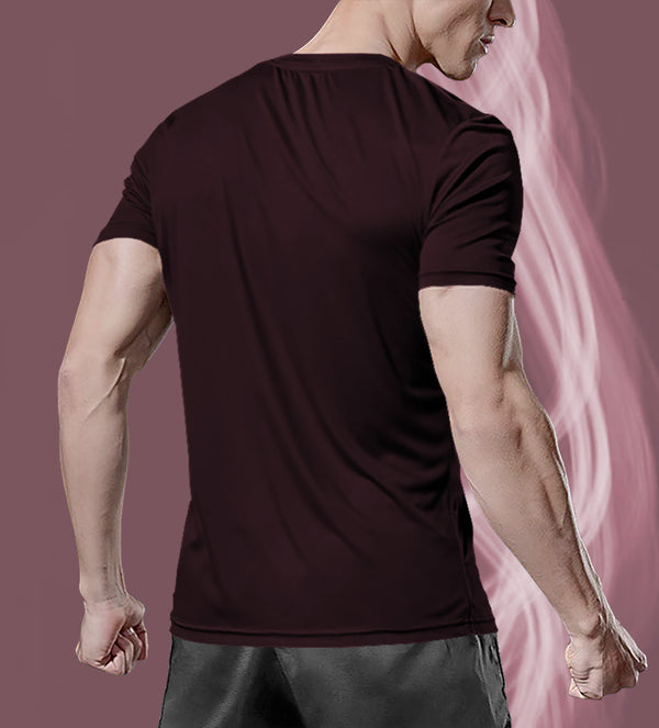 Men Solid Round Neck Polyester Maroon T-Shirt