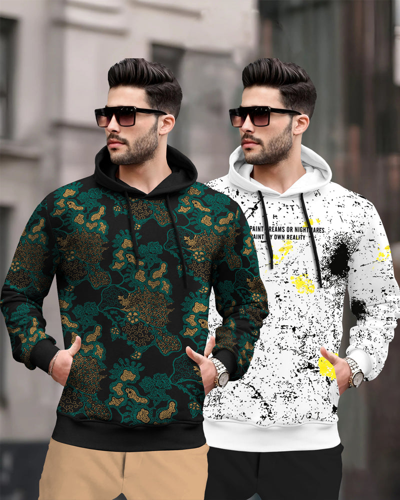 (Pack Of 2) Mens Full Sleeve Hooded Printed Sweatshirt / Multicolour