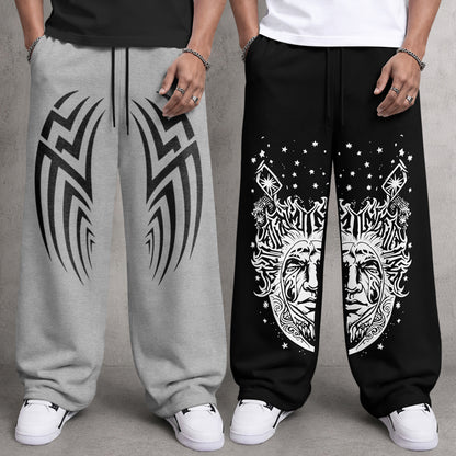 (Pack of 2) Mens Printed and Solid Baggy Fit Track Pants Combo