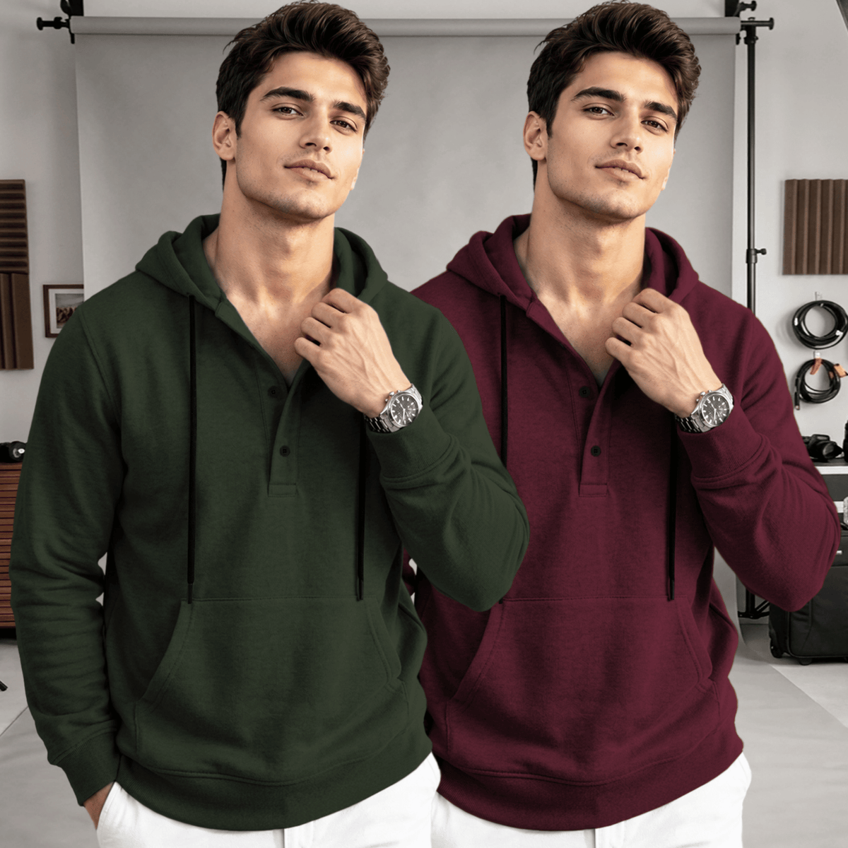 (Pack Of 2) Hooded Neck Plain Winter Sweatshirts
