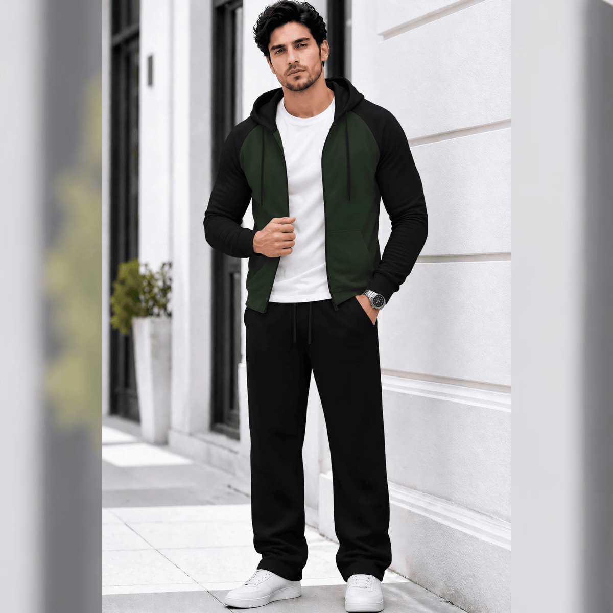 Mens Hooded Neck Dual Color Jacket Winter Tracksuits