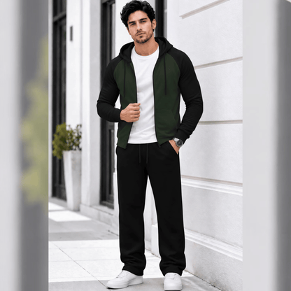 Mens Hooded Neck Dual Color Jacket Winter Tracksuits