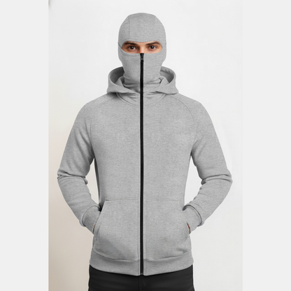 Full Sleeve Hooded Neck Mask Jacket Grey