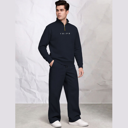 Tracksuit Men High Neck Sweatshirt & Matching Plain Loose Fit Trackpants