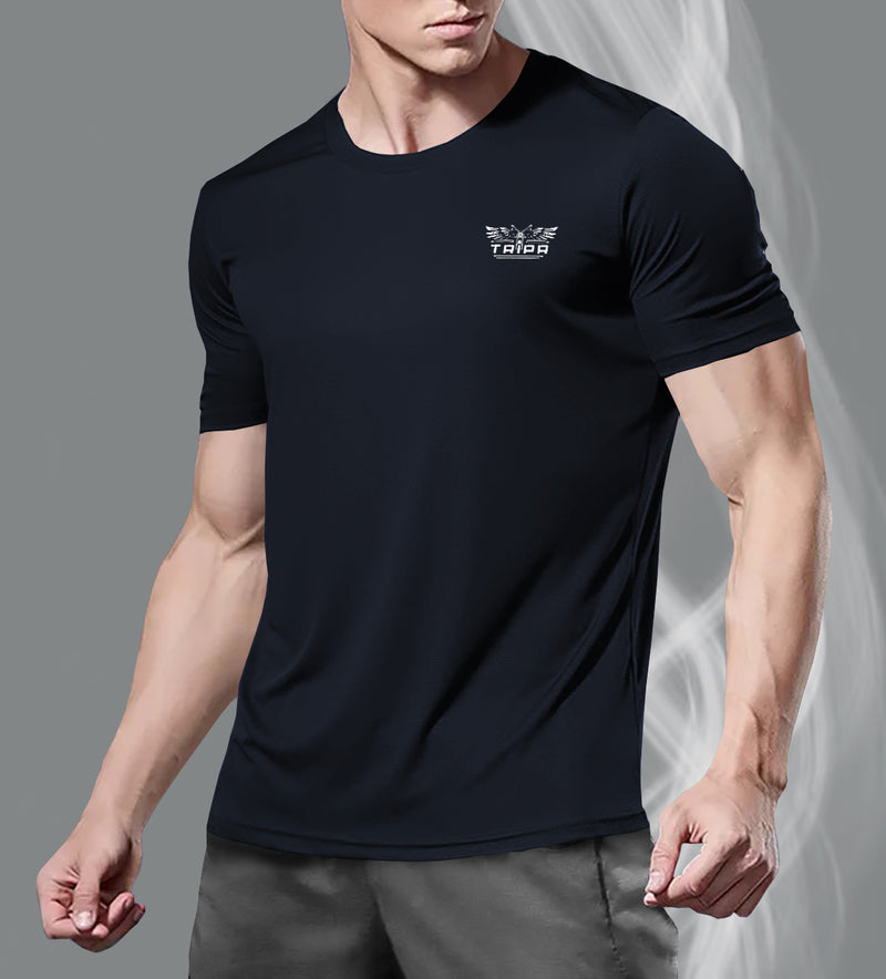 Men Solid Round Neck Polyester Navy Blue T-Shirt