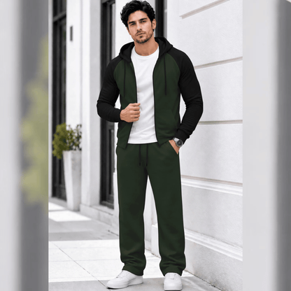 Mens Hooded Neck Dual Color Jacket Winter Tracksuits