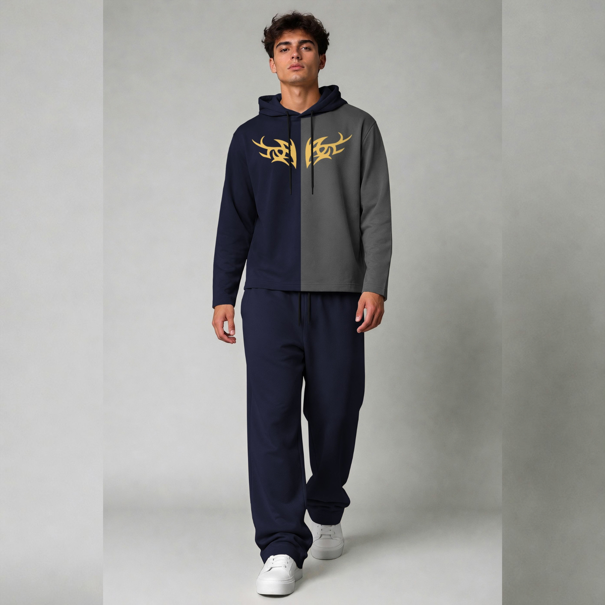 Outfit Set Plain Dual hooded Tshirt - Plain Loose Fit Trackpants
