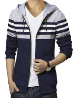 Striped Blue & Grey Zipper Casual Jacket