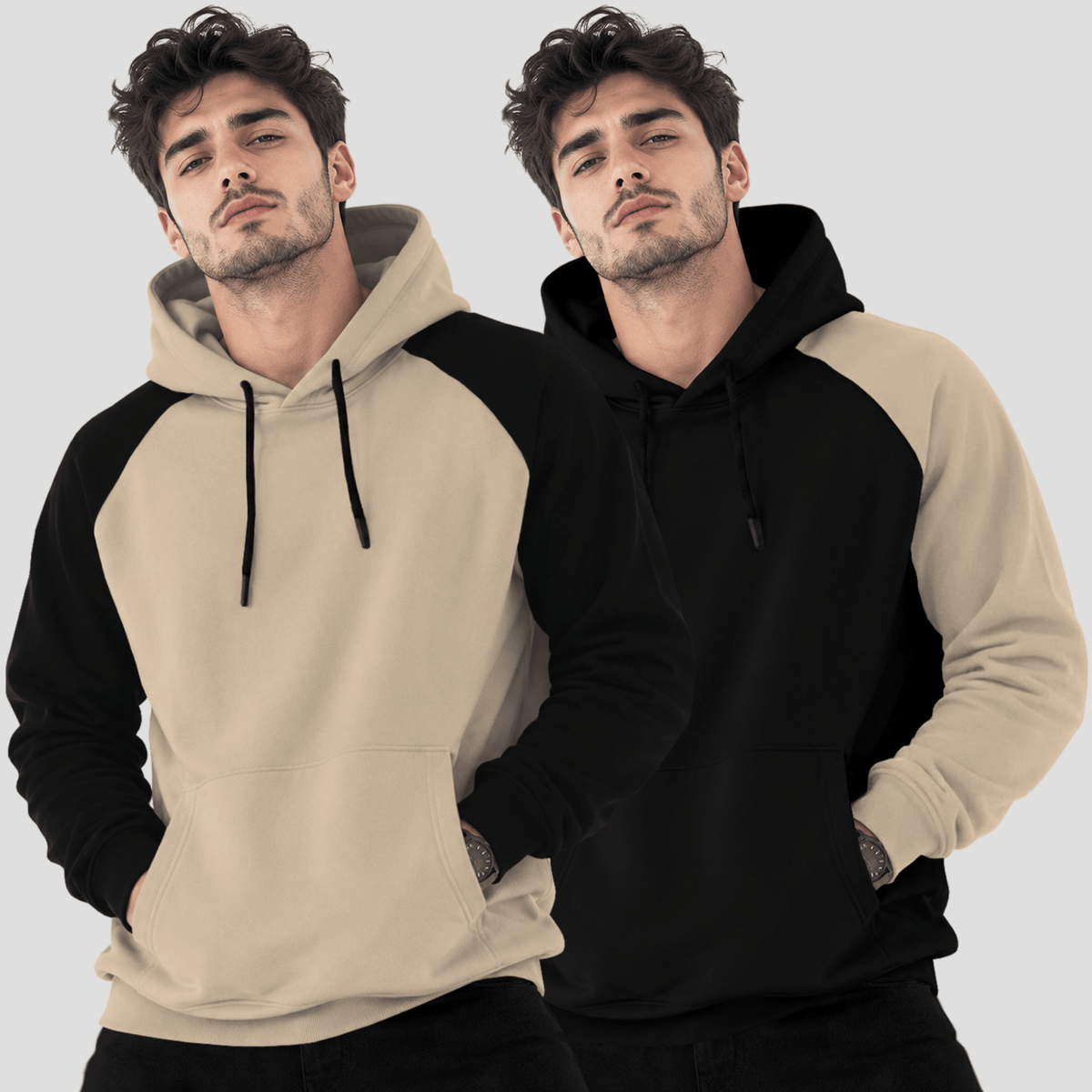(Pack Of 2) Hooded Neck Color Blocked Winter Sweatshirts