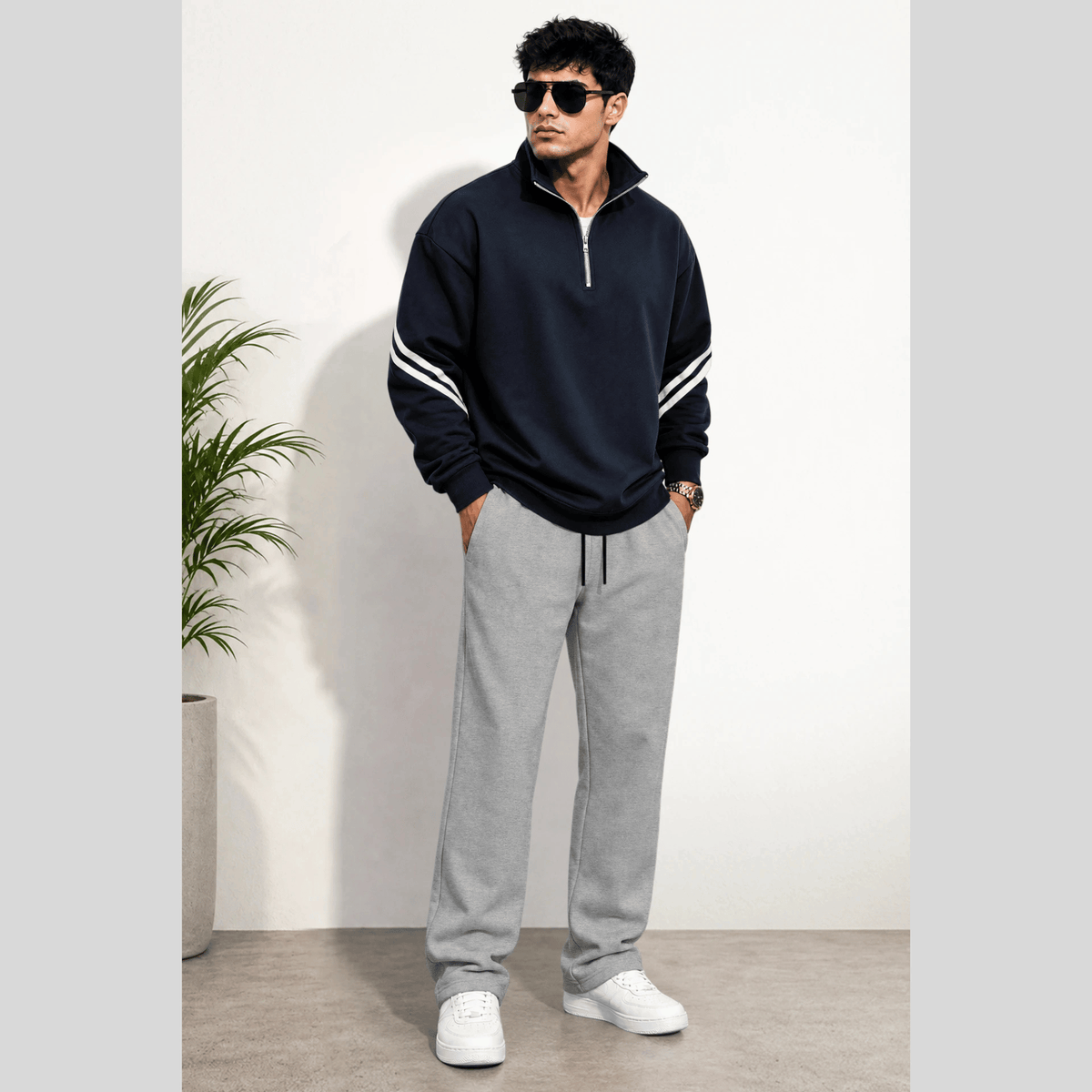 Tracksuit High Neck Sweatshirts And Plain Baggy Trackpants