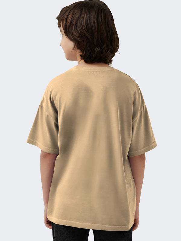 Boys Printed Cotton Blend T Shirt  (Beige, Pack of 1)