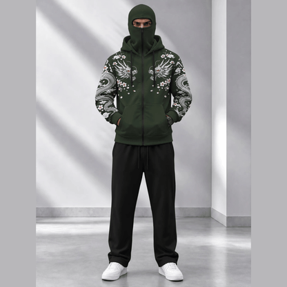 Tracksuit Hooded Mask Printed Jackets And Plain Baggy Trackpants