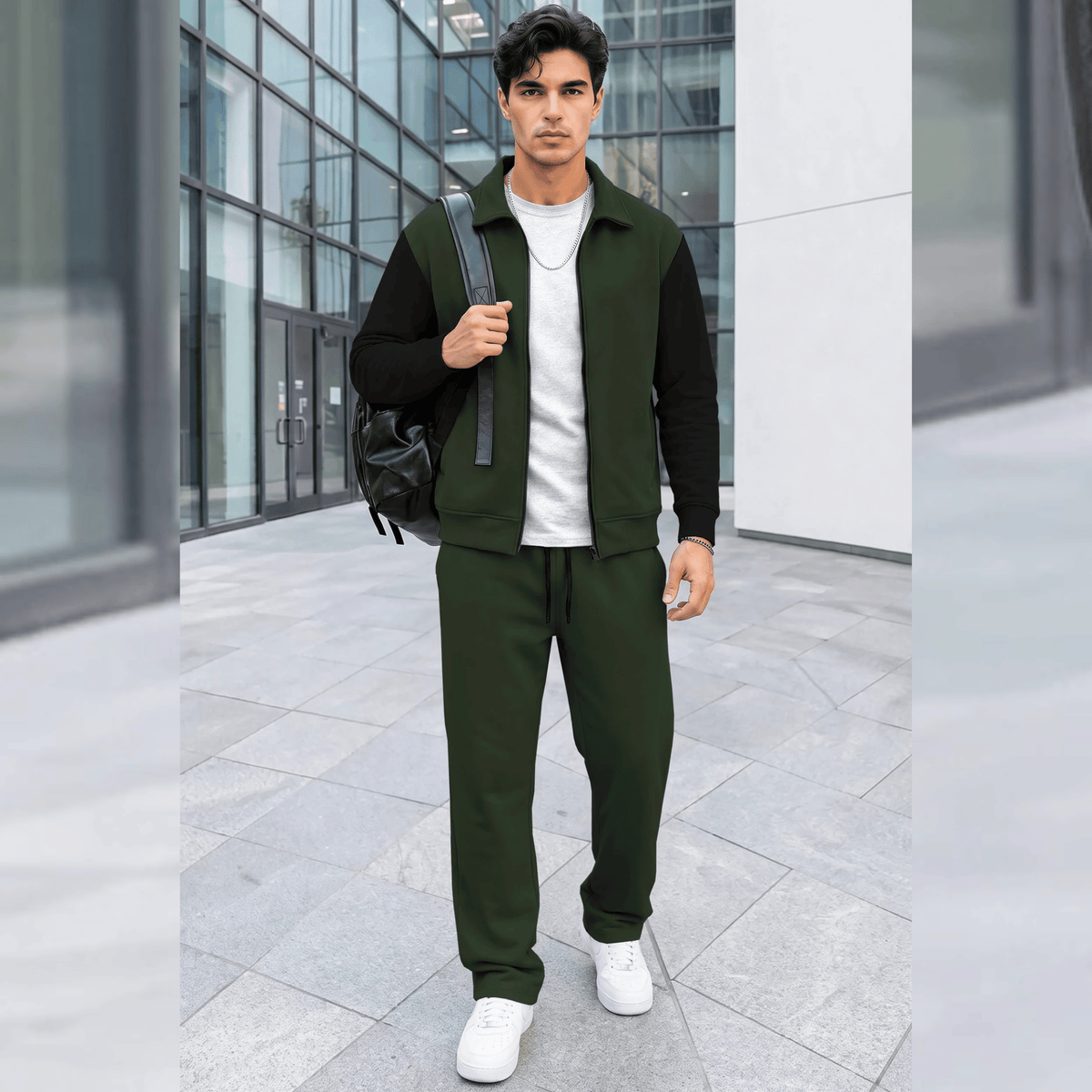 Mens Polo Neck Dual Color Jacket Winter Tracksuits