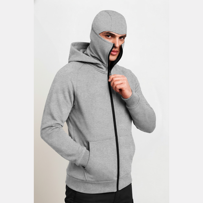 Full Sleeve Hooded Neck Mask Jacket Grey