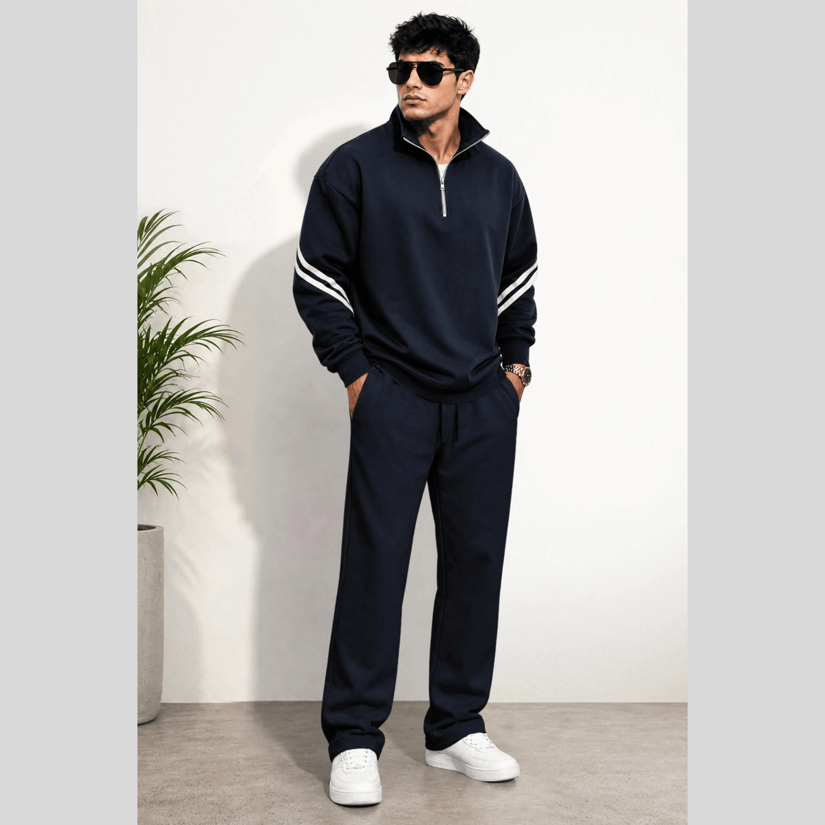 Tracksuit High Neck Sweatshirts And Plain Baggy Trackpants
