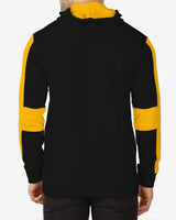 Men Black Yellow Contrast Casual Hooded Jacket