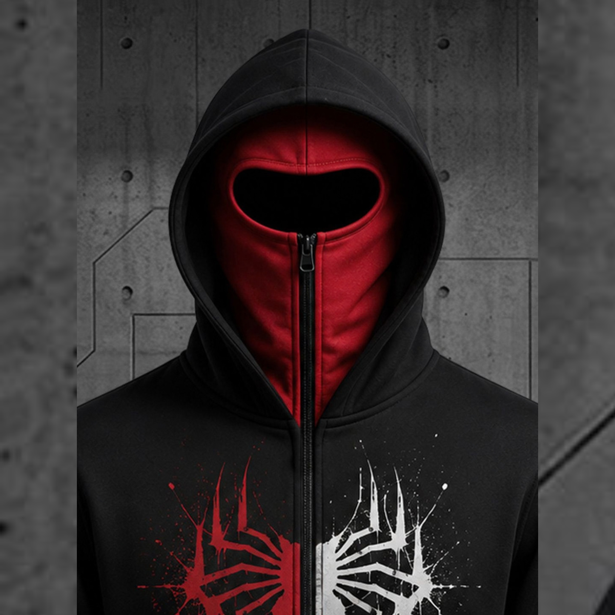 Mens Black Spyder Design  Double Mask Zip-Up Winter Jacket