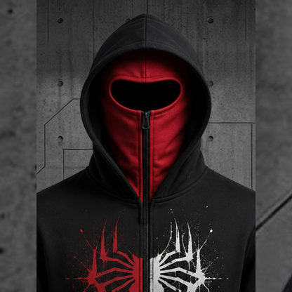 Mens Black Spyder Design  Double Mask Zip-Up Winter Jacket