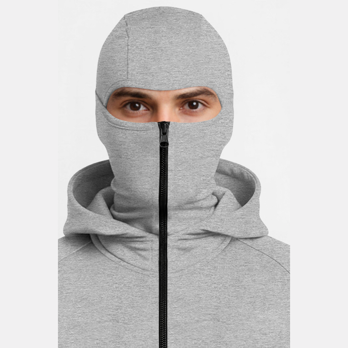 Full Sleeve Hooded Neck Mask Jacket Grey