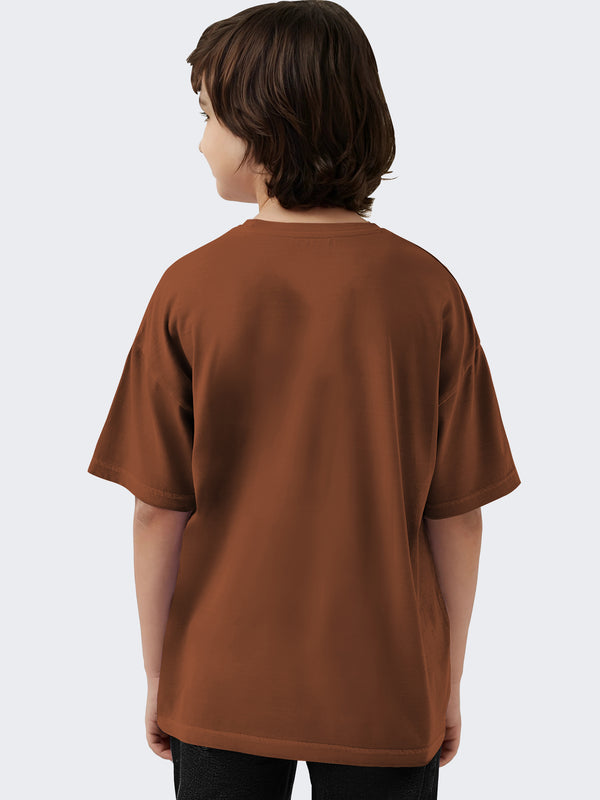 Boys Printed Cotton Blend T-Shirt  (Brown, Pack of 1)