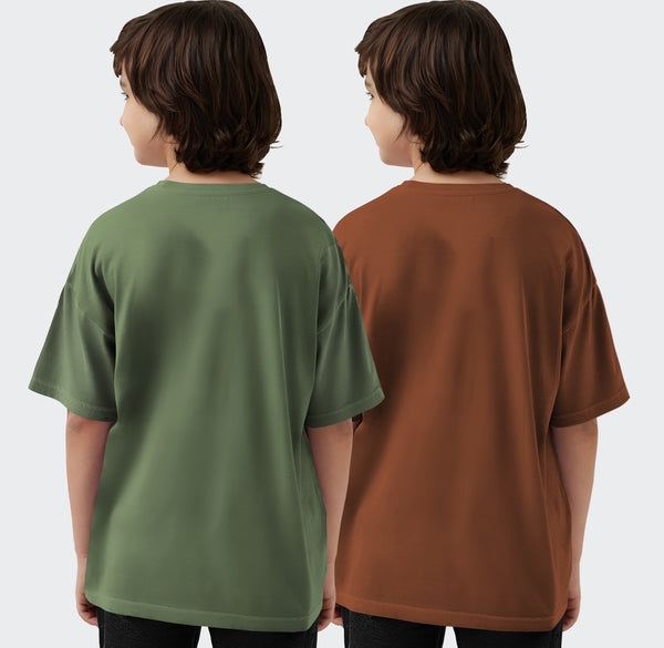 (Pack of 2) Boys Flap Pocket  Typography Round Neck Half Sleeve T-Shirt