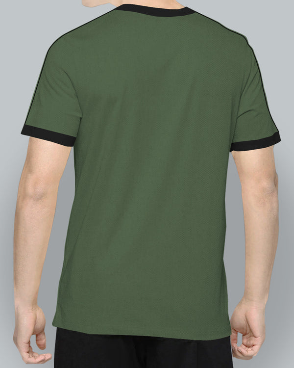 Boys Zip Olivegreen-Black Contrast T-shirt