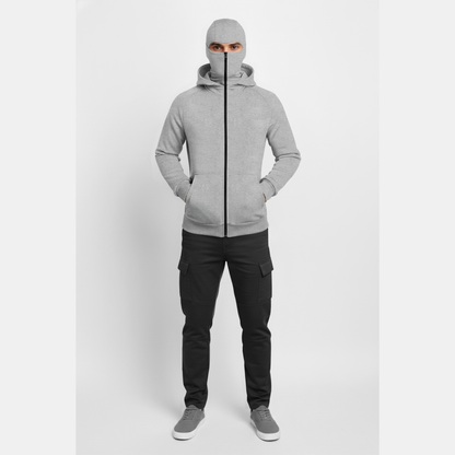 Full Sleeve Hooded Neck Mask Jacket Grey