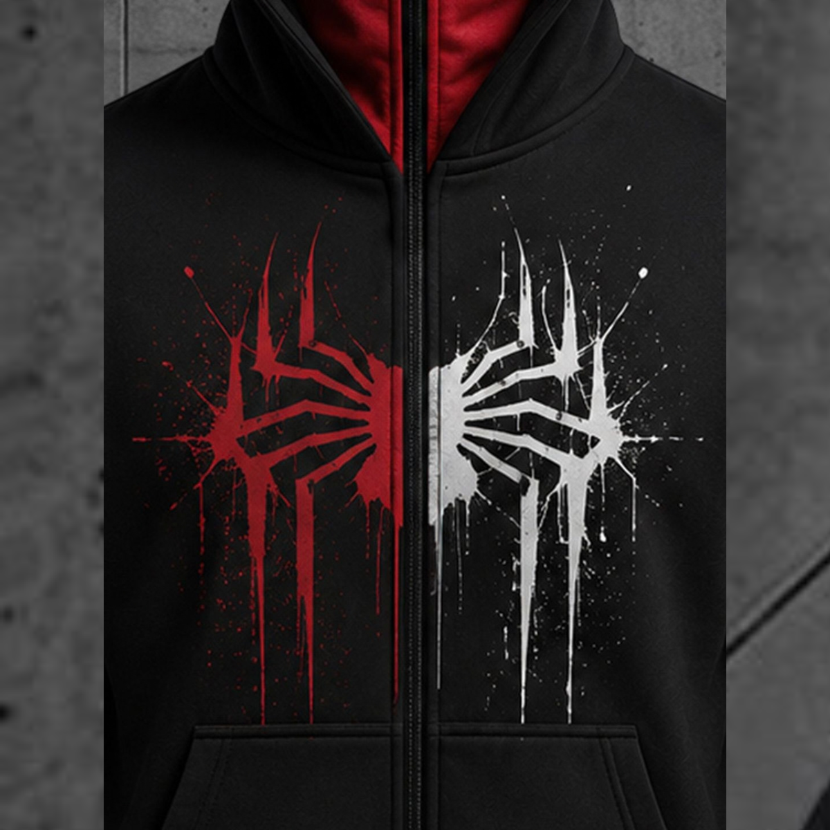 Mens Black Spyder Design  Double Mask Zip-Up Winter Jacket