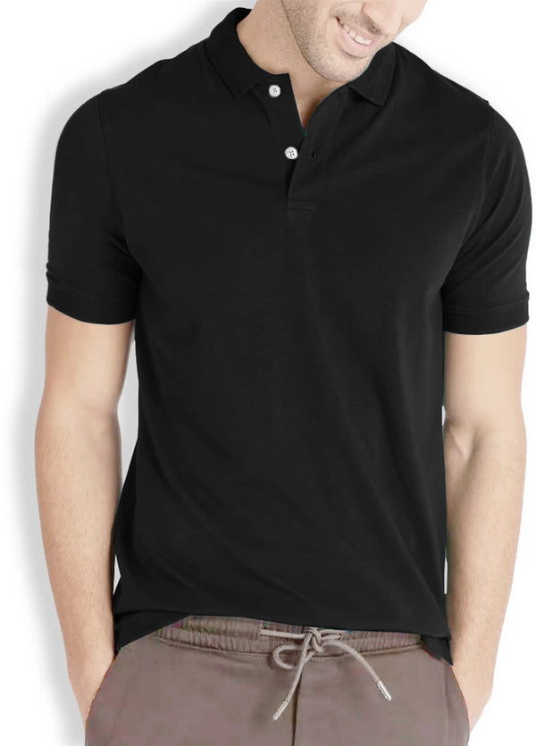 Men Solid Polo Neck Cotton Blend Black T-Shirt