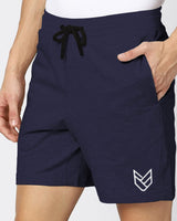 Men Solid Navy Blue Grey Arrow Sports Shorts