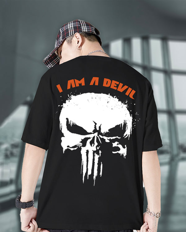 Black Oversized T-Shirt Men Punisher Skull Printed