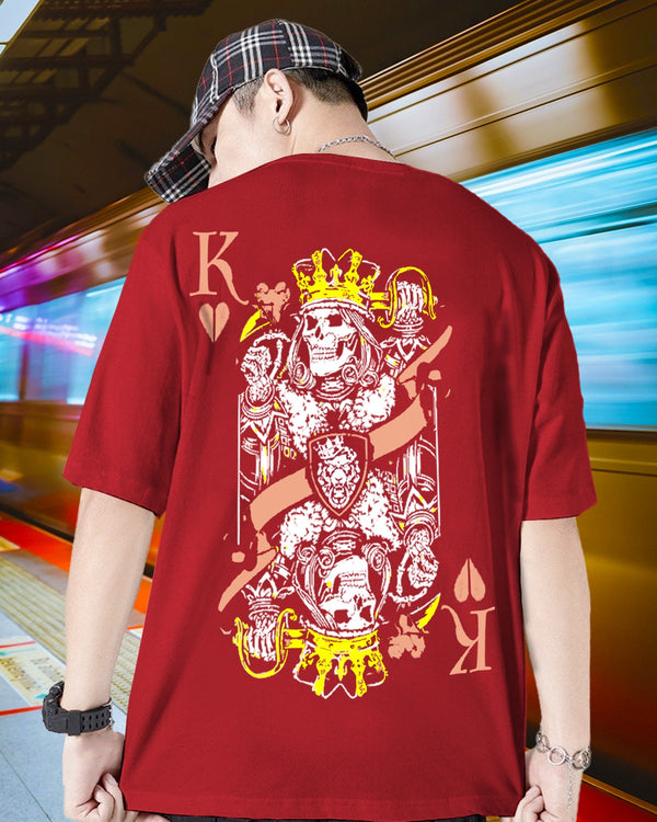 Red Oversized Men King Of Heart Back Printed T-shirt