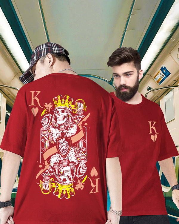 Red Oversized Men King Of Heart Back Printed T-shirt