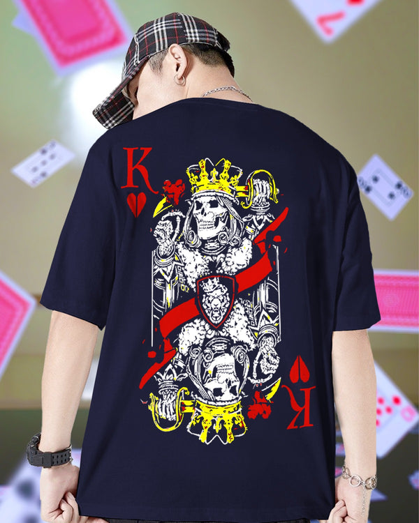 King Of Heart Poker Men Oversized Back Printed Blue T-Shirt