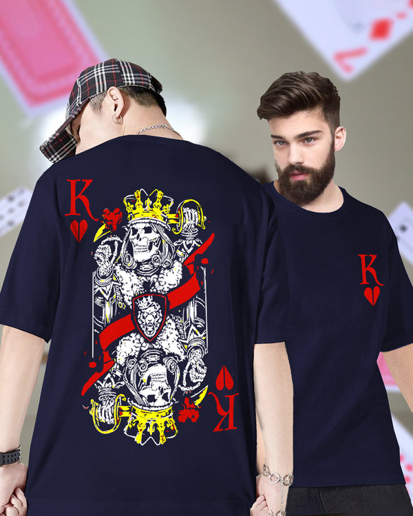 King Of Heart Poker Men Oversized Back Printed Blue T-Shirt