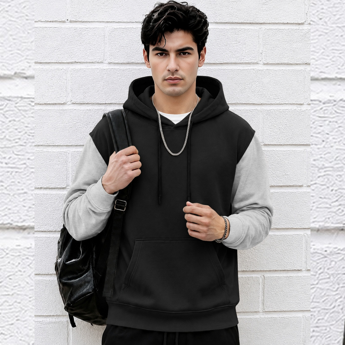 Men Dual Color Hooded Neck Winter Sweatshirts