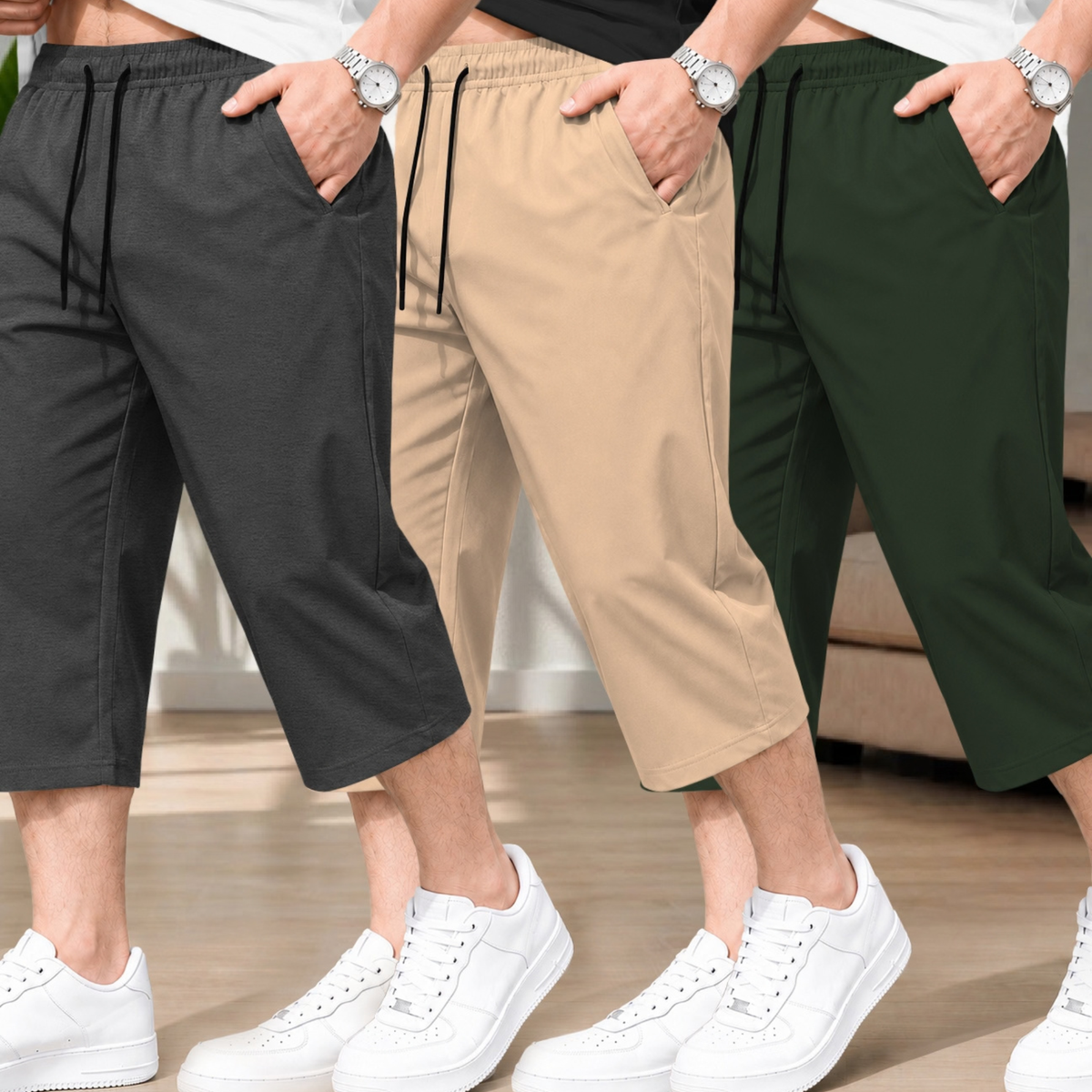 (Pack Of 3) Men Plain Three Fourth Shorts