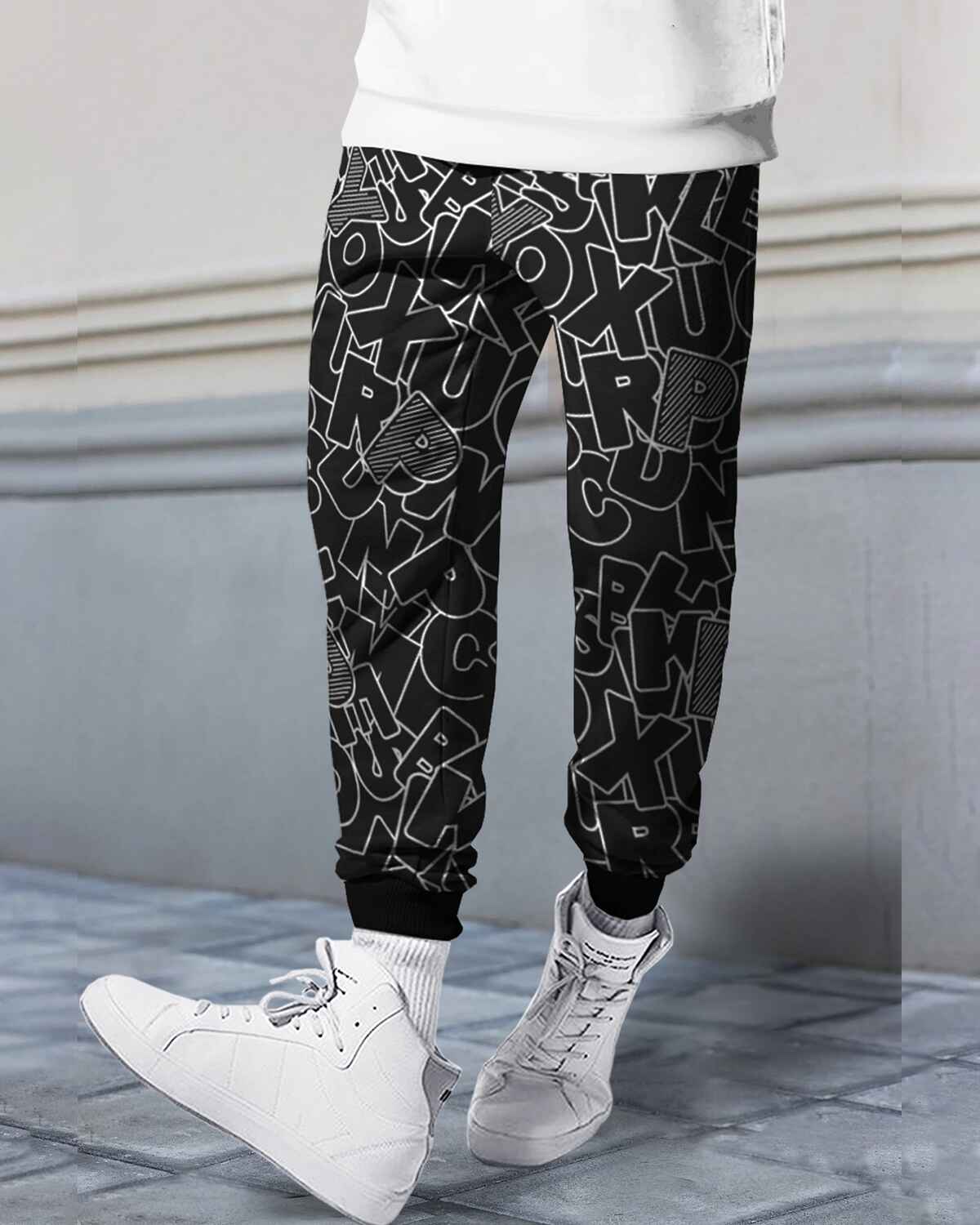 Men All Over Printed Black Trackpant