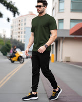 Mens Tracksuit - Half Sleeve Olive Green t-shirt / Black Trackpant