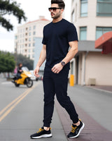Mens Tracksuit - Half Sleeve Navy t-shirt / Navy Trackpant