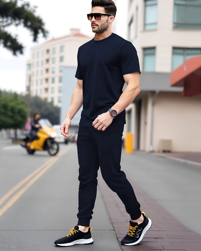 Mens Tracksuit - Half Sleeve Navy t-shirt / Navy Trackpant