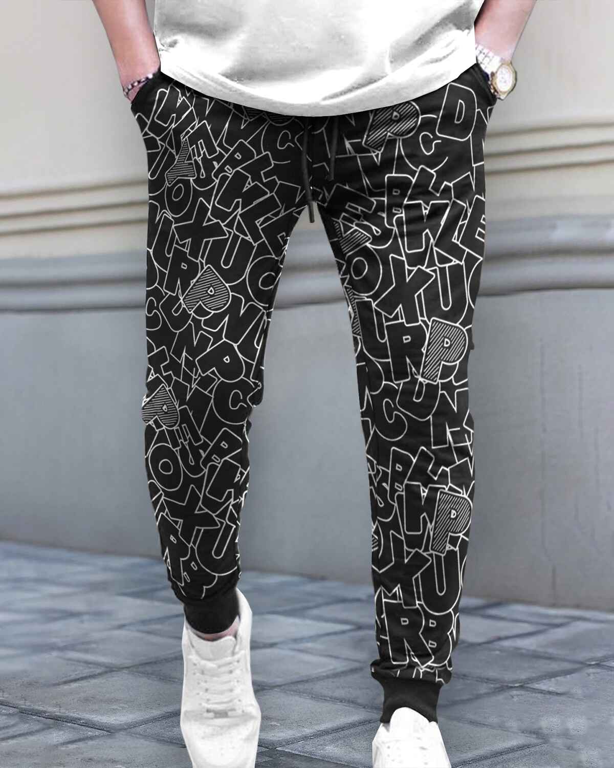 Men All Over Printed Black Trackpant