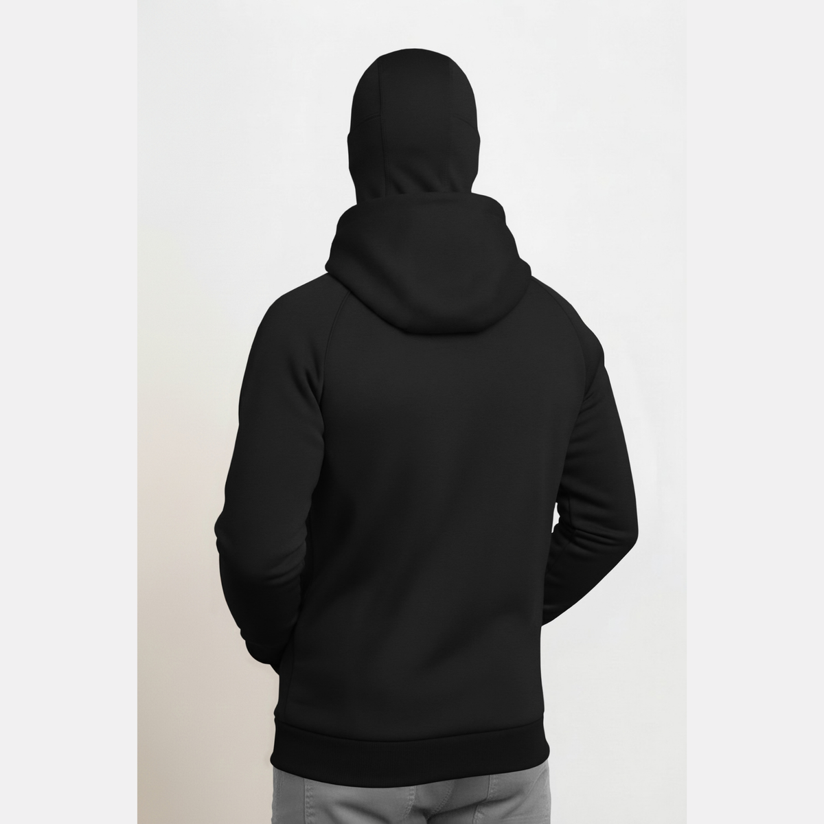 Full Sleeve Hooded Neck Mask Jacket Black