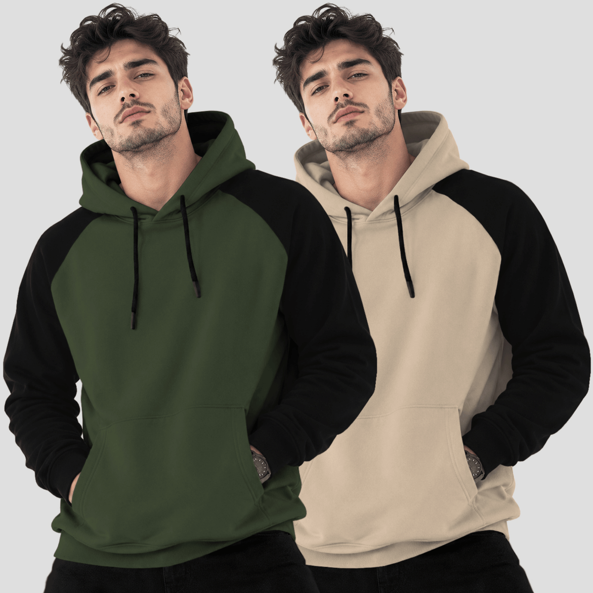 (Pack Of 2) Hooded Neck Color Blocked Winter Sweatshirts