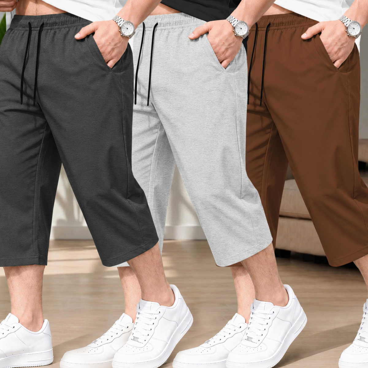 (Pack Of 3) Men Plain Three Fourth Shorts