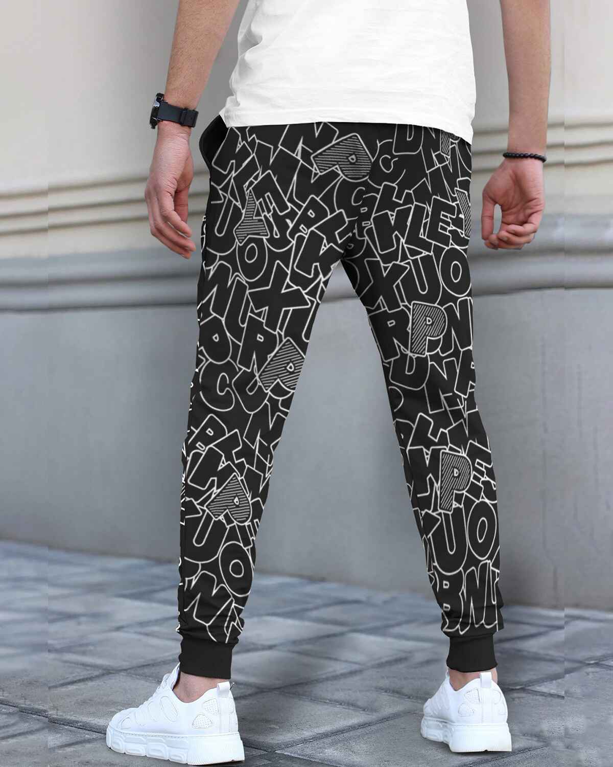 Men All Over Printed Black Trackpant
