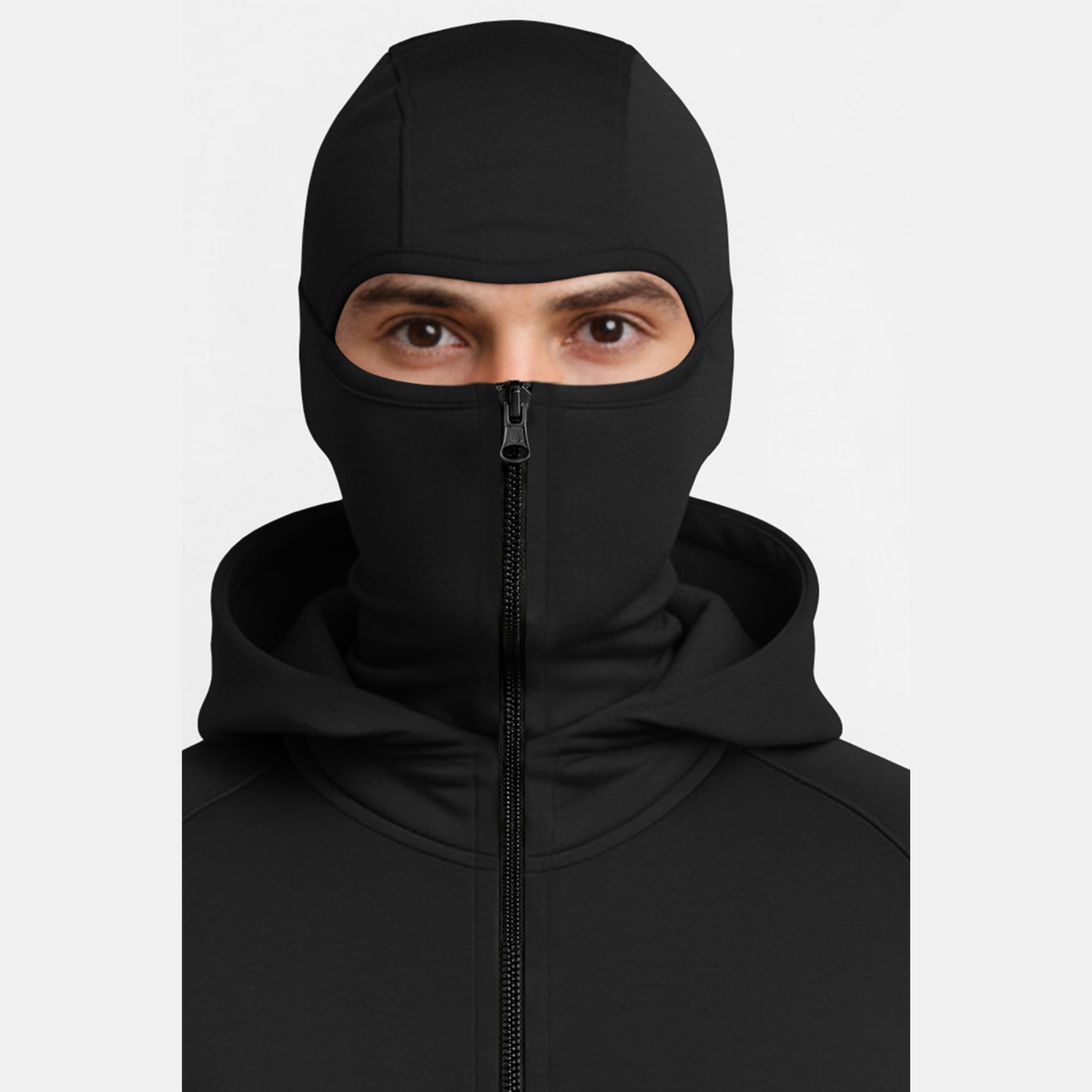 Full Sleeve Hooded Neck Mask Jacket Black